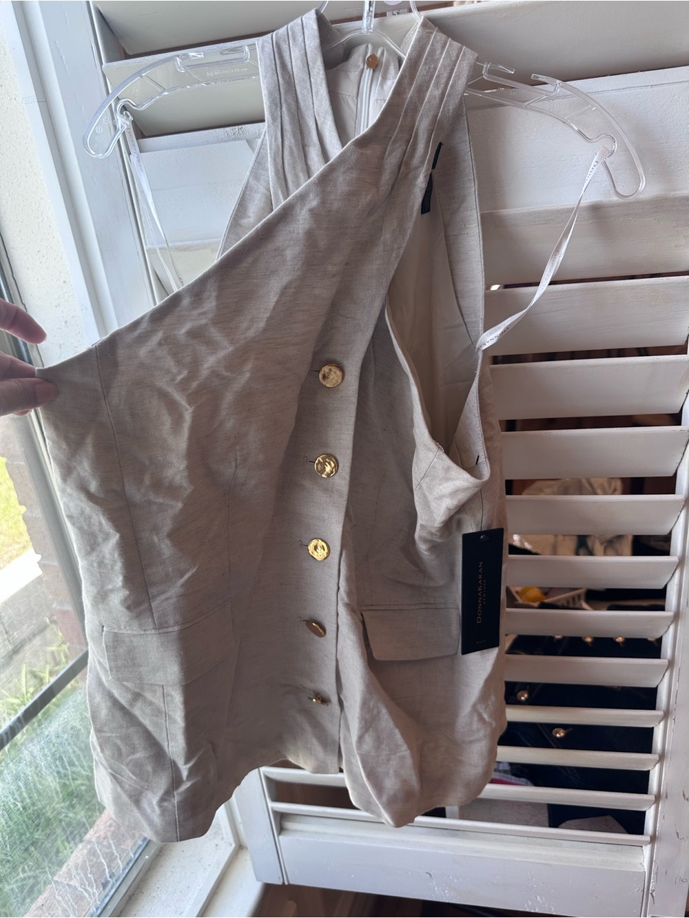 Donna Karan Beige Button-Front Skirt Set Top